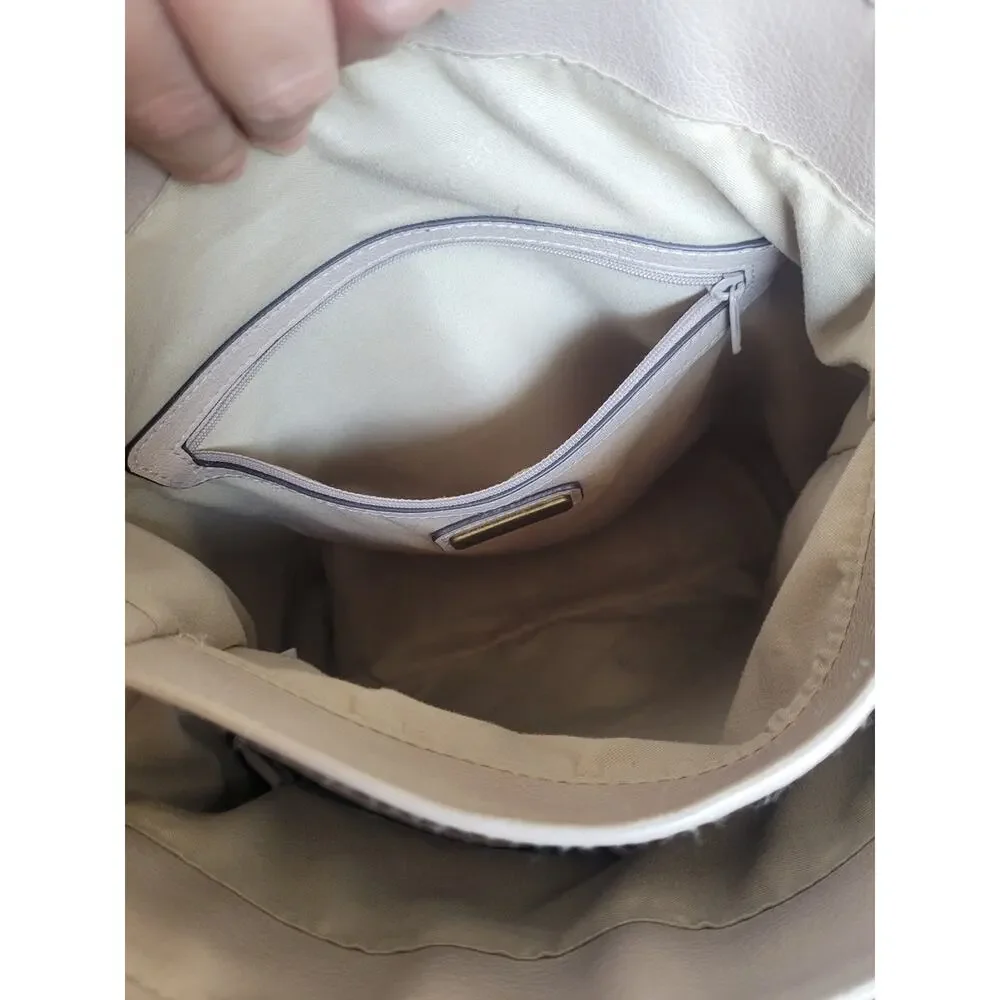Rosetti Taupe Beige Faux Leather Backpack Purse Dual Zip Pockets